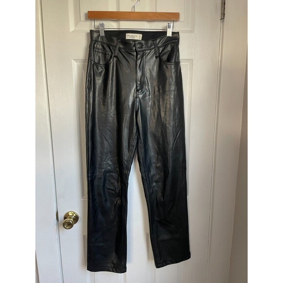 ABERCROMBIE Fitch 27 Curve Love Vegan Leather 90s Straight Ultra High Rise Pants - Picture 1 of 9